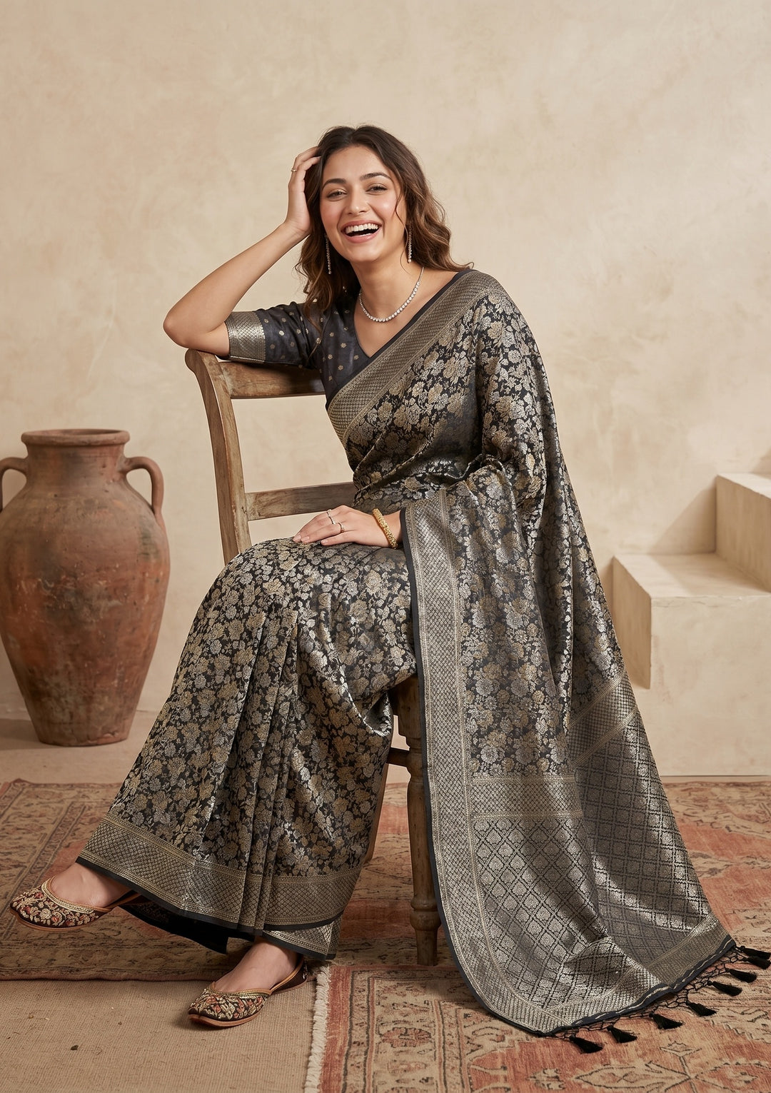 Black Banarasi Art Silk Saree