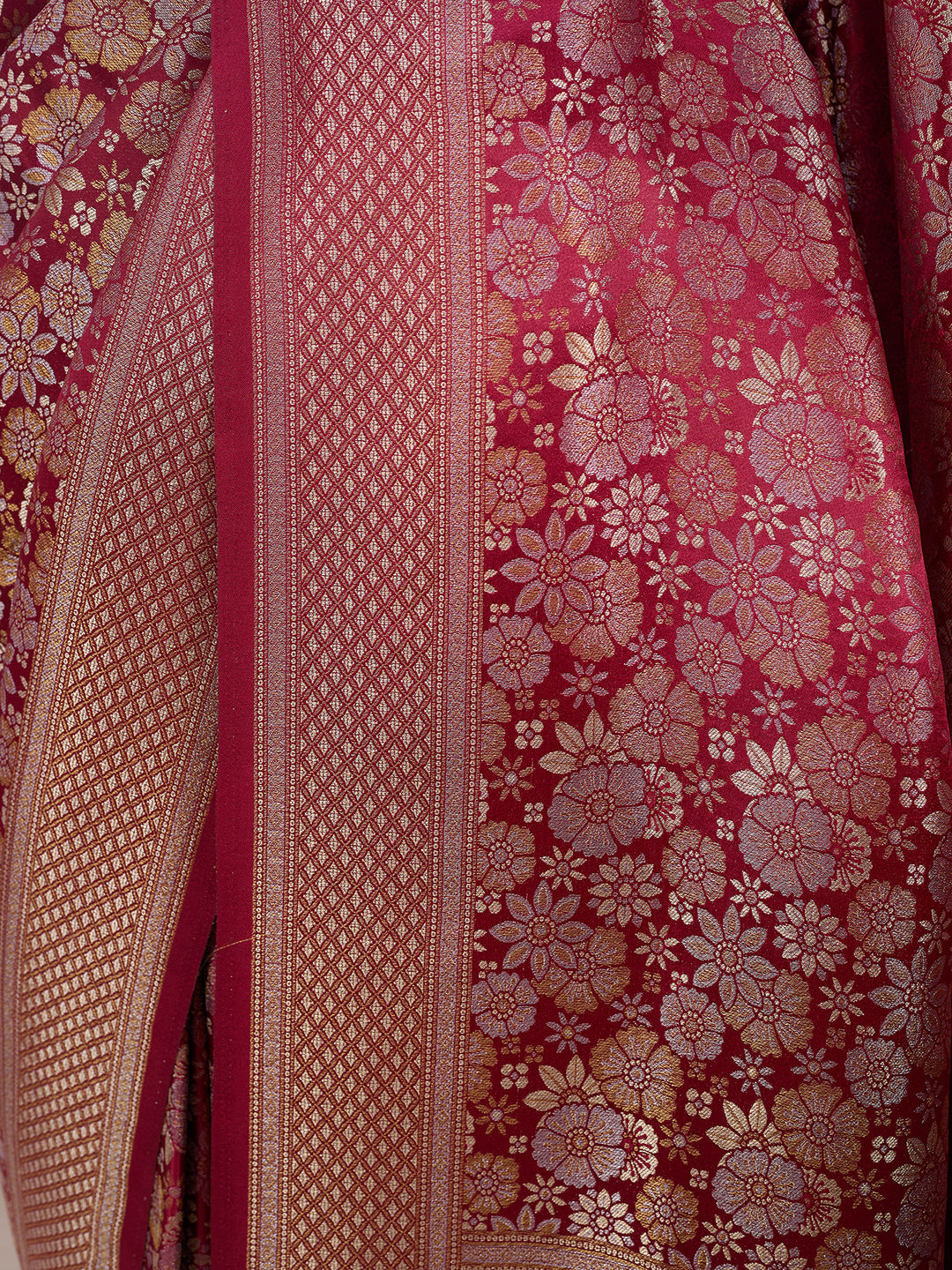 Maroon Silk Jaal Saree With Matching Blouse Piece