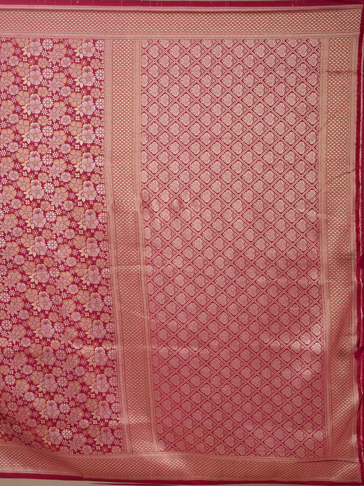Maroon Silk Jaal Saree With Matching Blouse Piece