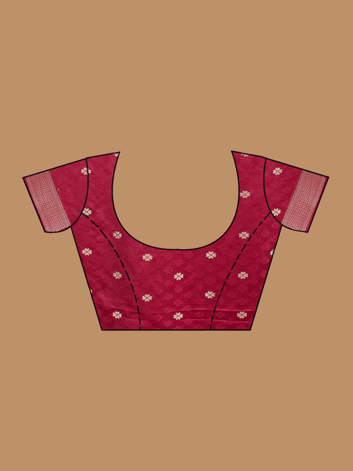 Maroon Silk Jaal Saree With Matching Blouse Piece