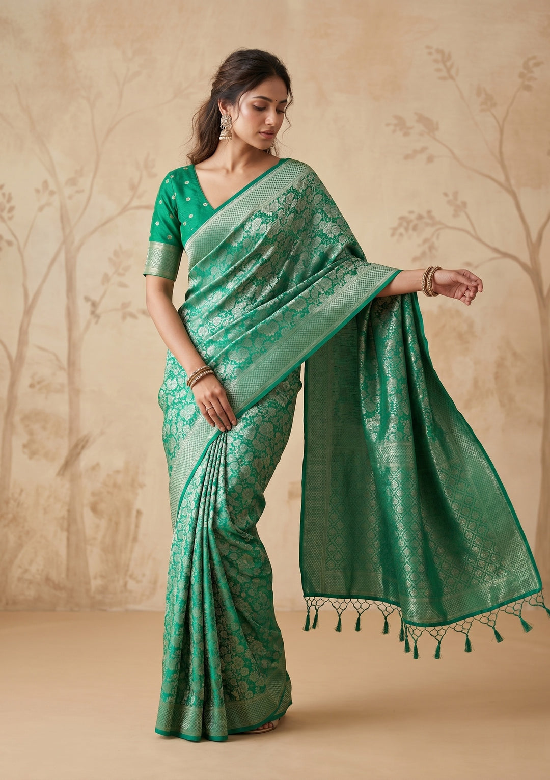 Rama Green Banarasi Art Silk Saree