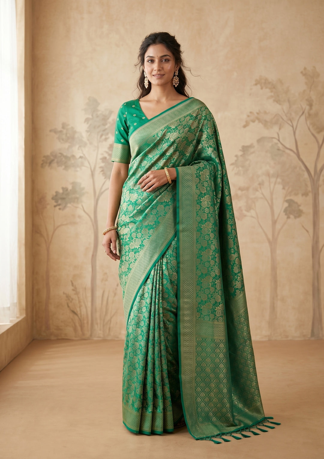 Rama Green Banarasi Art Silk Saree