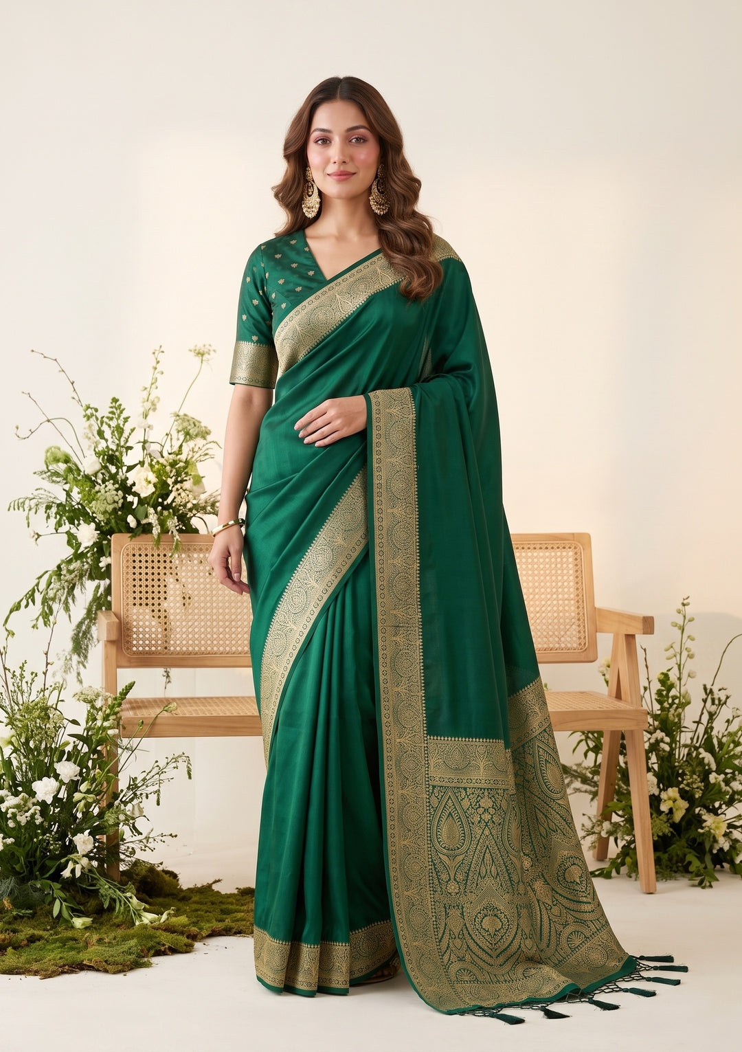 Bottle Green Banarasi Art Silk Saree