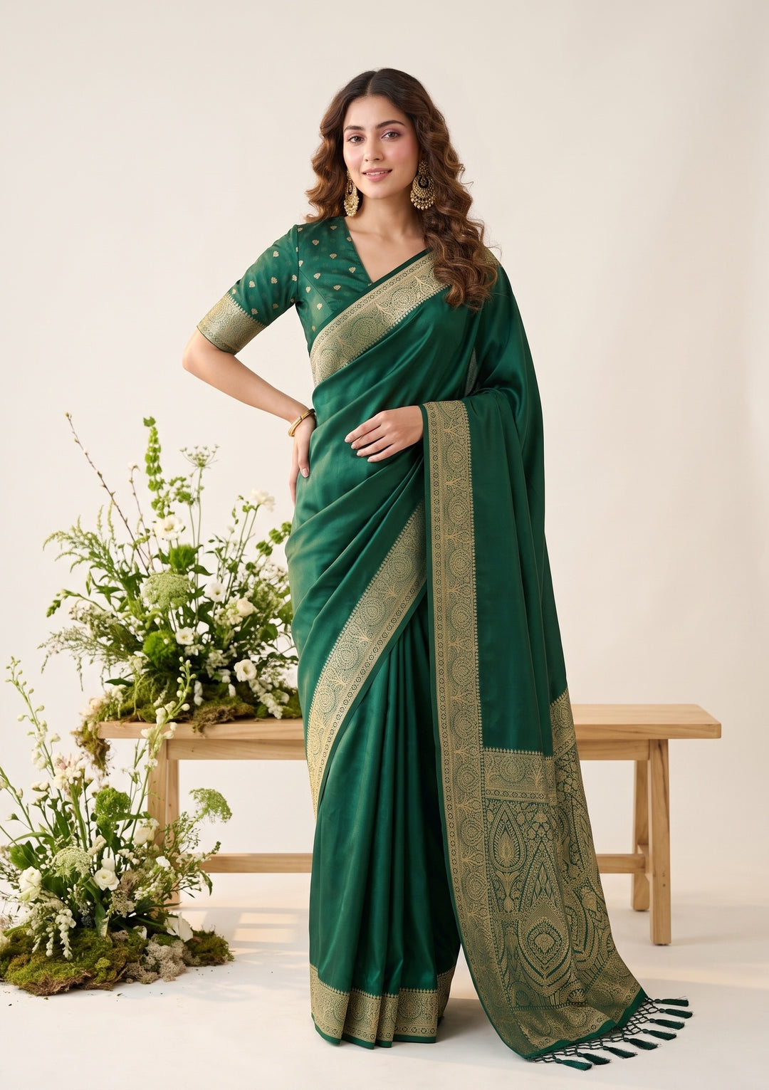 Bottle Green Banarasi Art Silk Saree