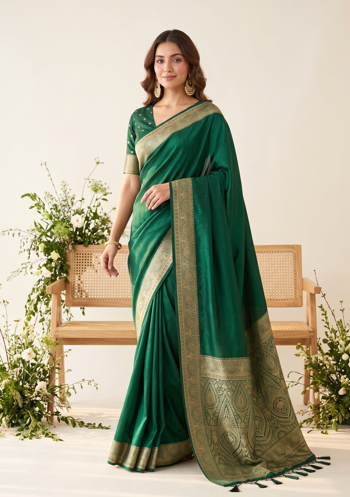 Bottle Green Banarasi Art Silk Saree