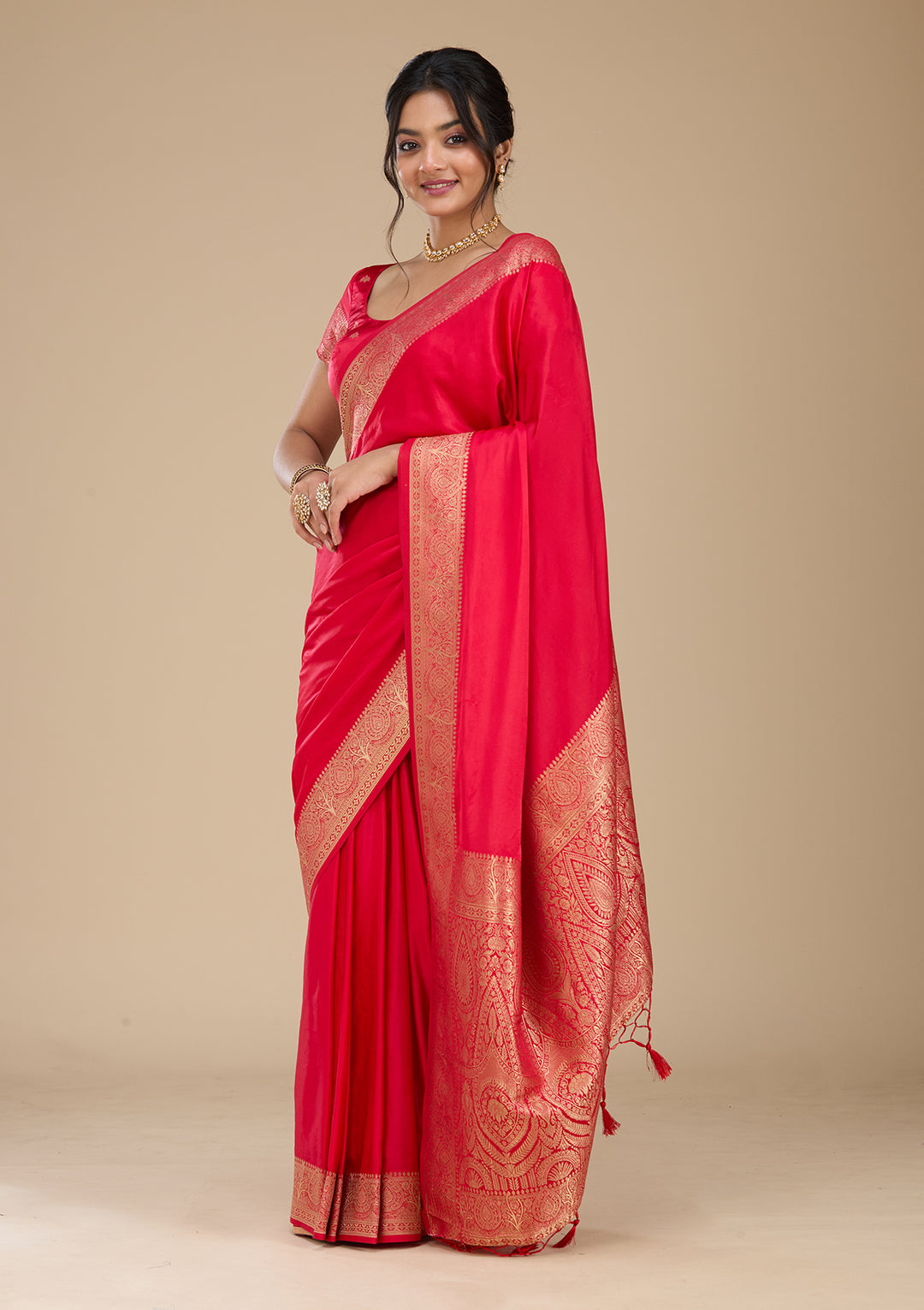 Rani Pink Banarasi Silk Saree With Matching Blouse Piece
