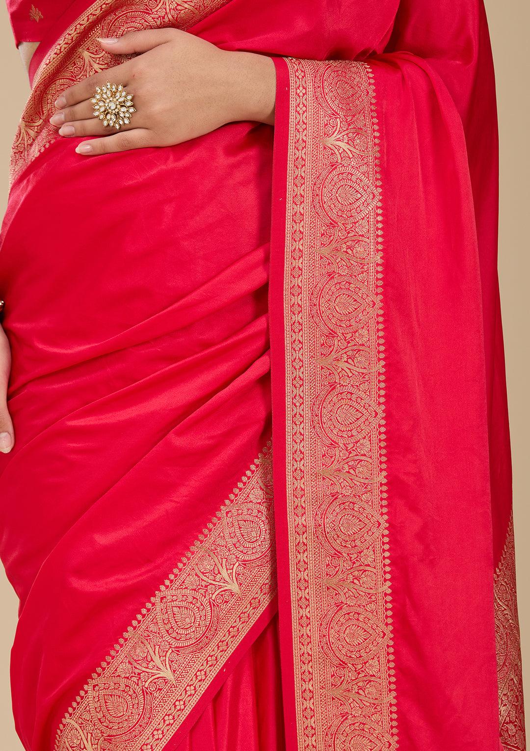 Rani Pink Banarasi Silk Saree With Matching Blouse Piece