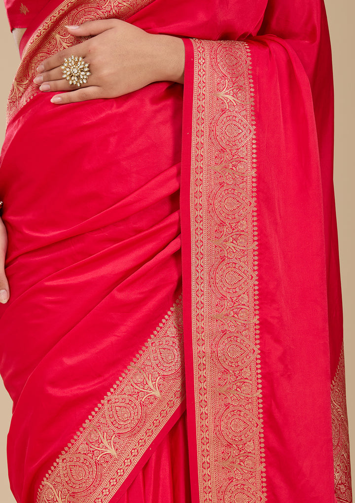 Rani Pink Banarasi Silk Saree With Matching Blouse Piece