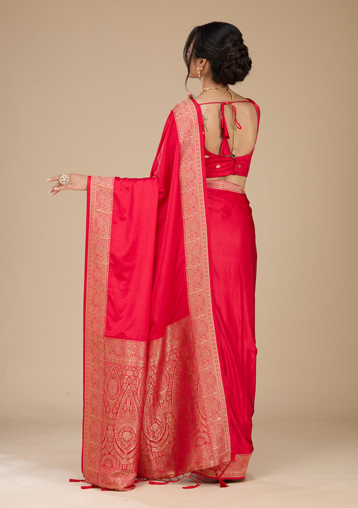 Rani Pink Banarasi Silk Saree With Matching Blouse Piece