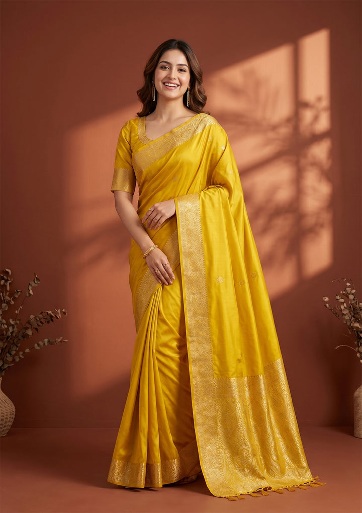 Yellow Banarasi Art Silk Saree