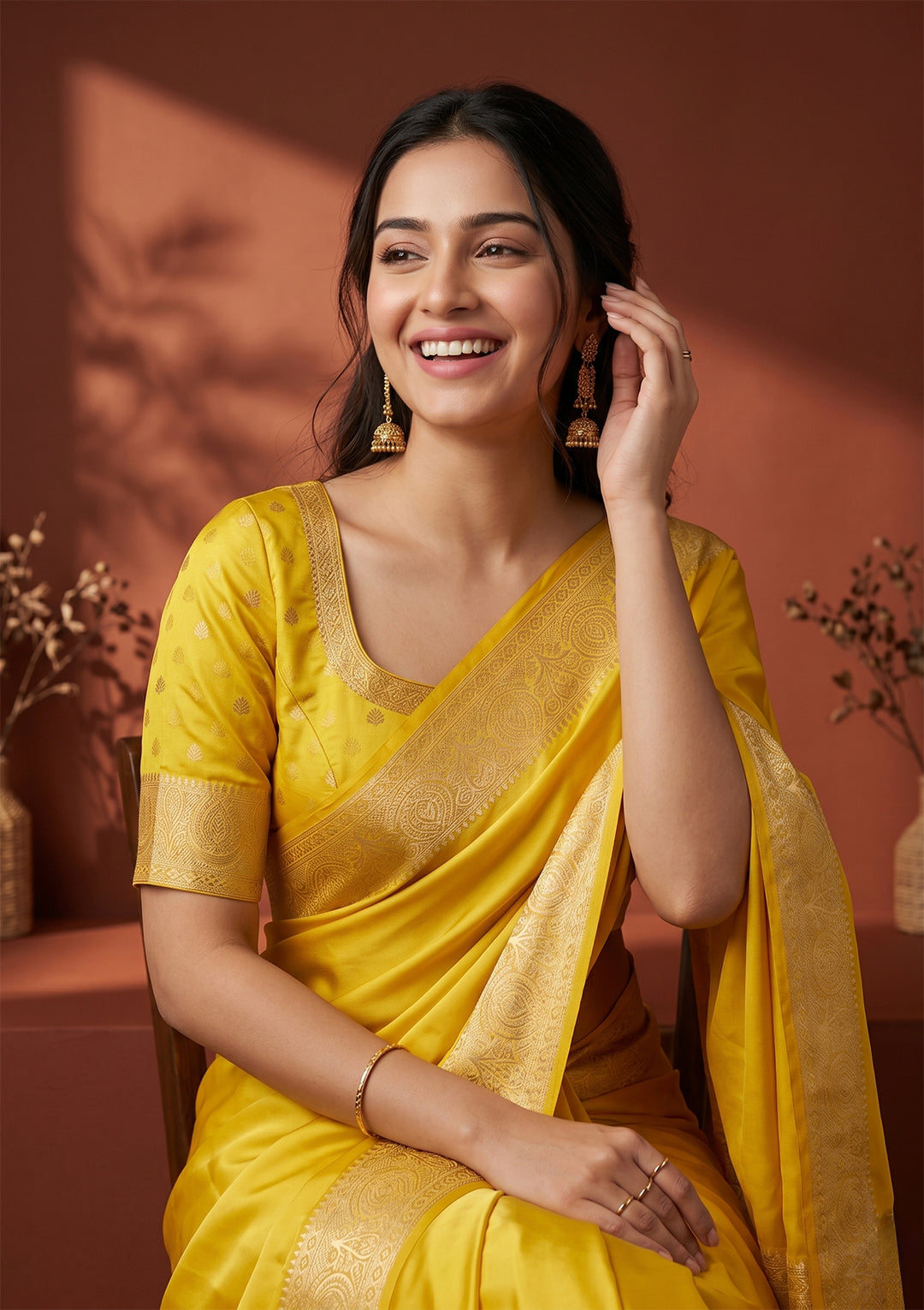 Yellow Banarasi Art Silk Saree