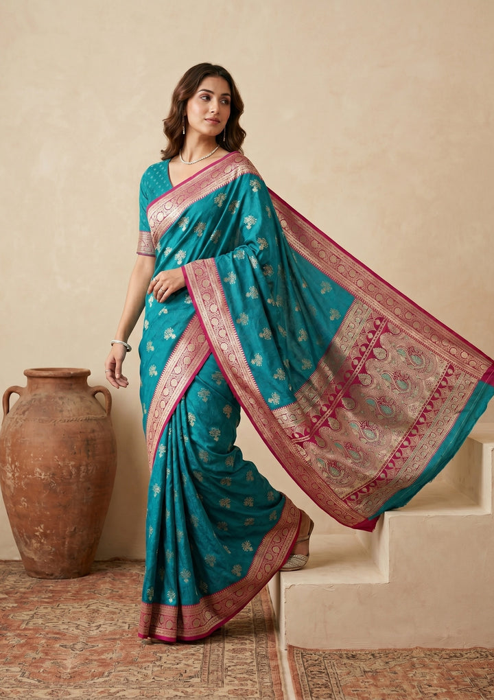 Peacock Blue Banarasi Art Silk Saree