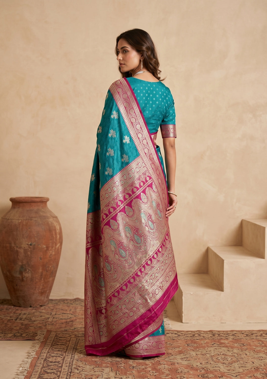 Peacock Blue Banarasi Art Silk Saree