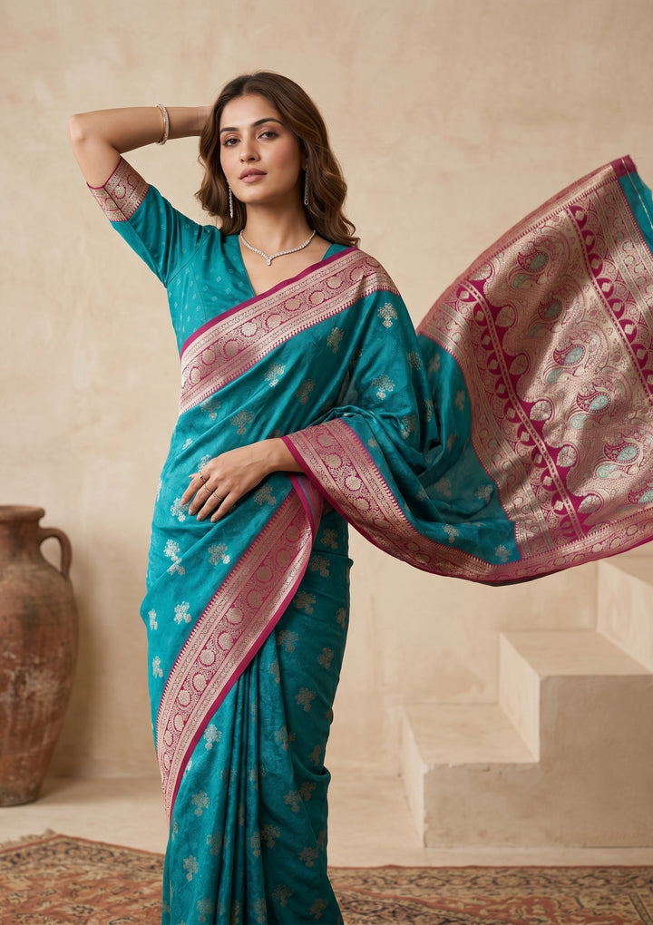 Peacock Blue Banarasi Art Silk Saree