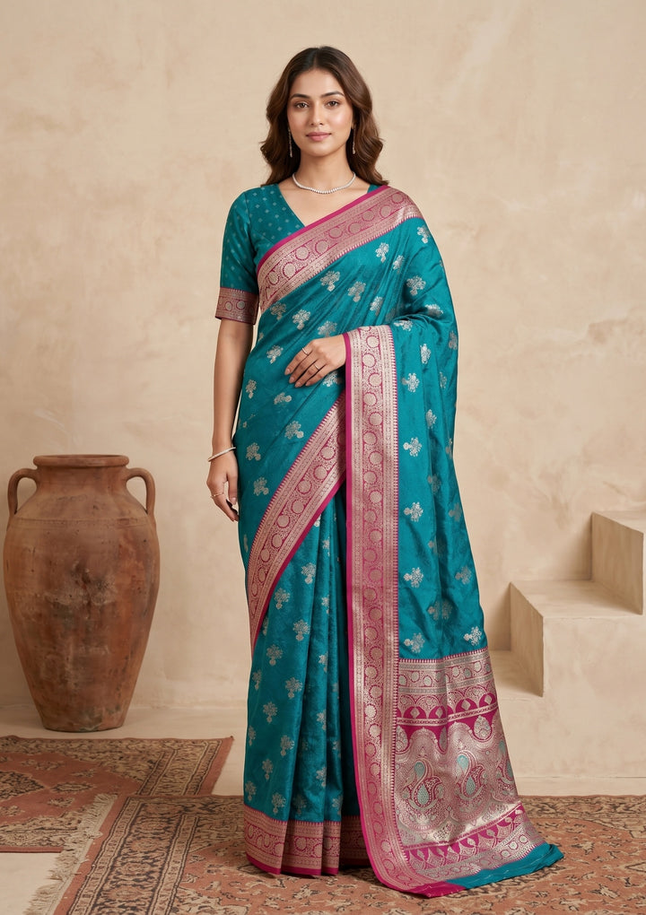 Peacock Blue Banarasi Art Silk Saree