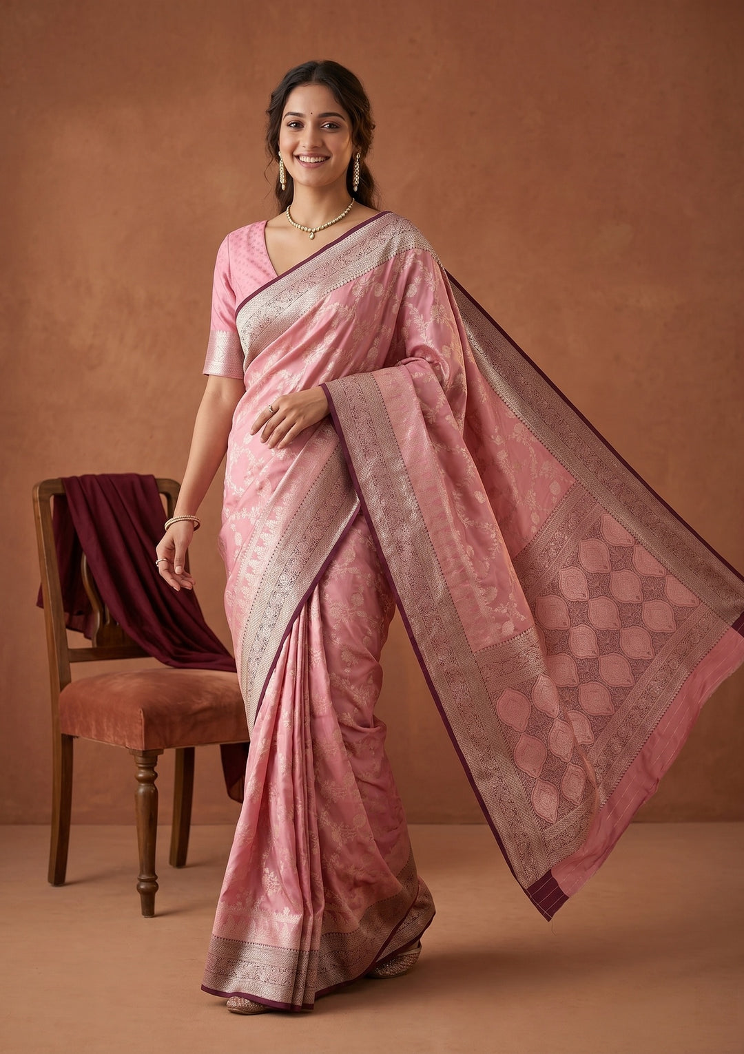 Pink Banarasi Art Silk Saree