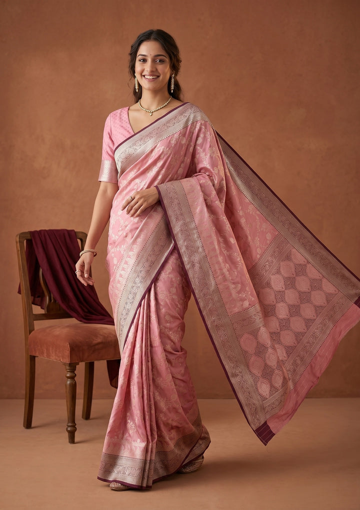 Pink Banarasi Art Silk Saree