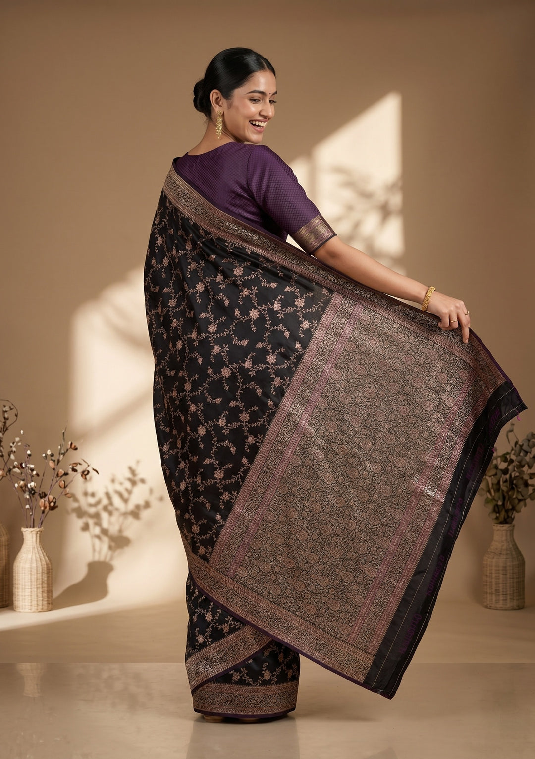 Wine Banarasi Art Silk Saree