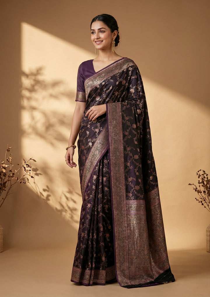 Wine Banarasi Art Silk Saree