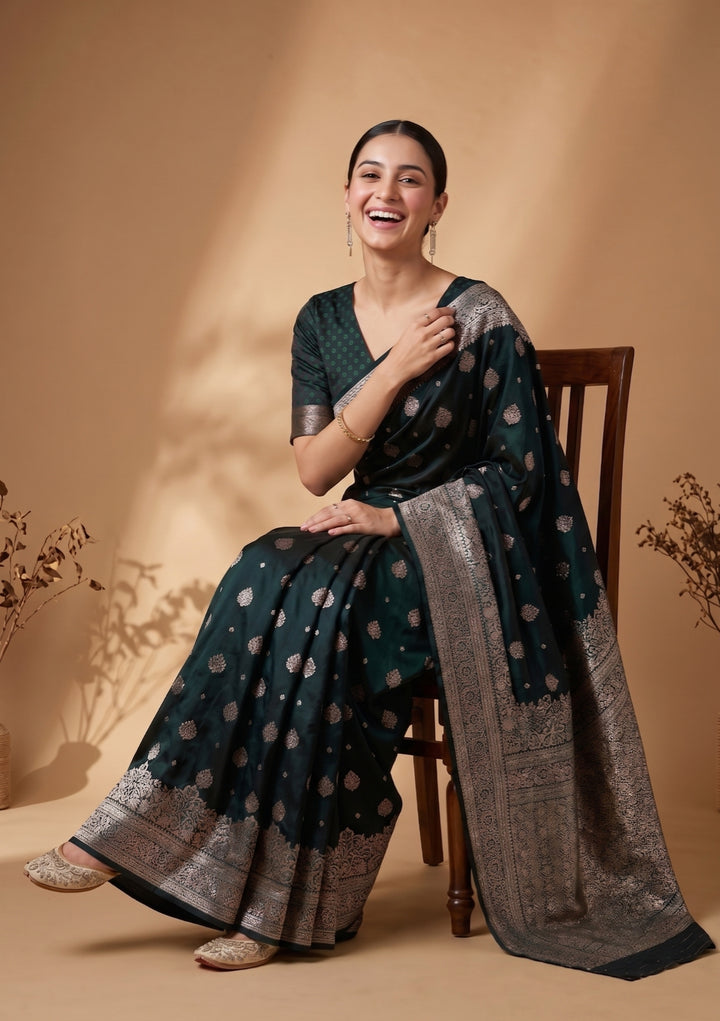 Bottle Green Banarasi Art Silk Saree
