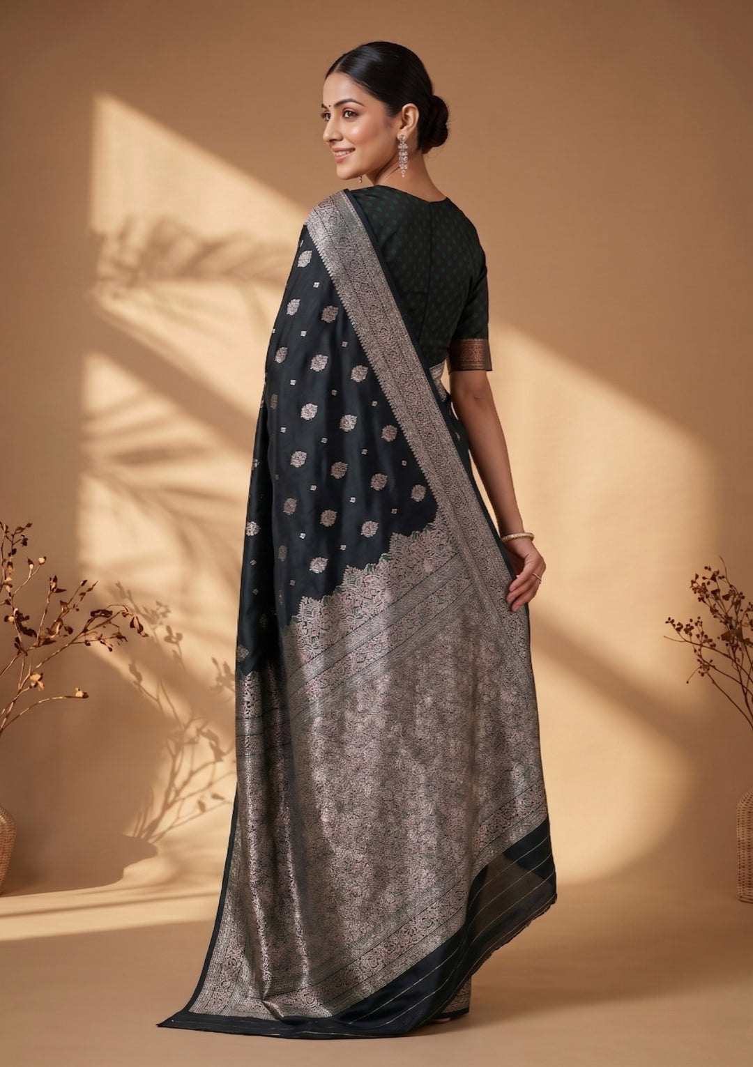Bottle Green Banarasi Art Silk Saree