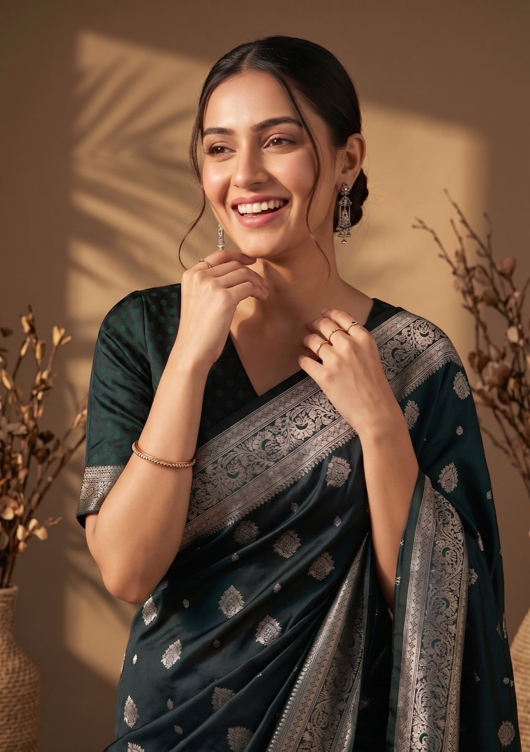 Bottle Green Banarasi Art Silk Saree