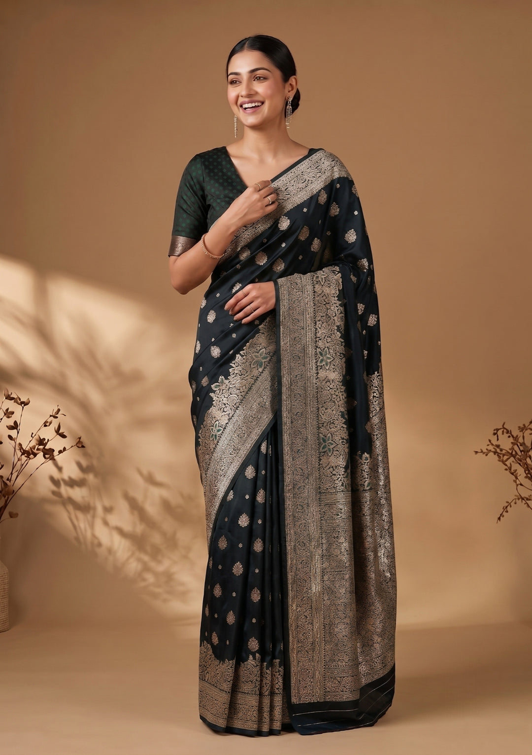 Bottle Green Banarasi Art Silk Saree
