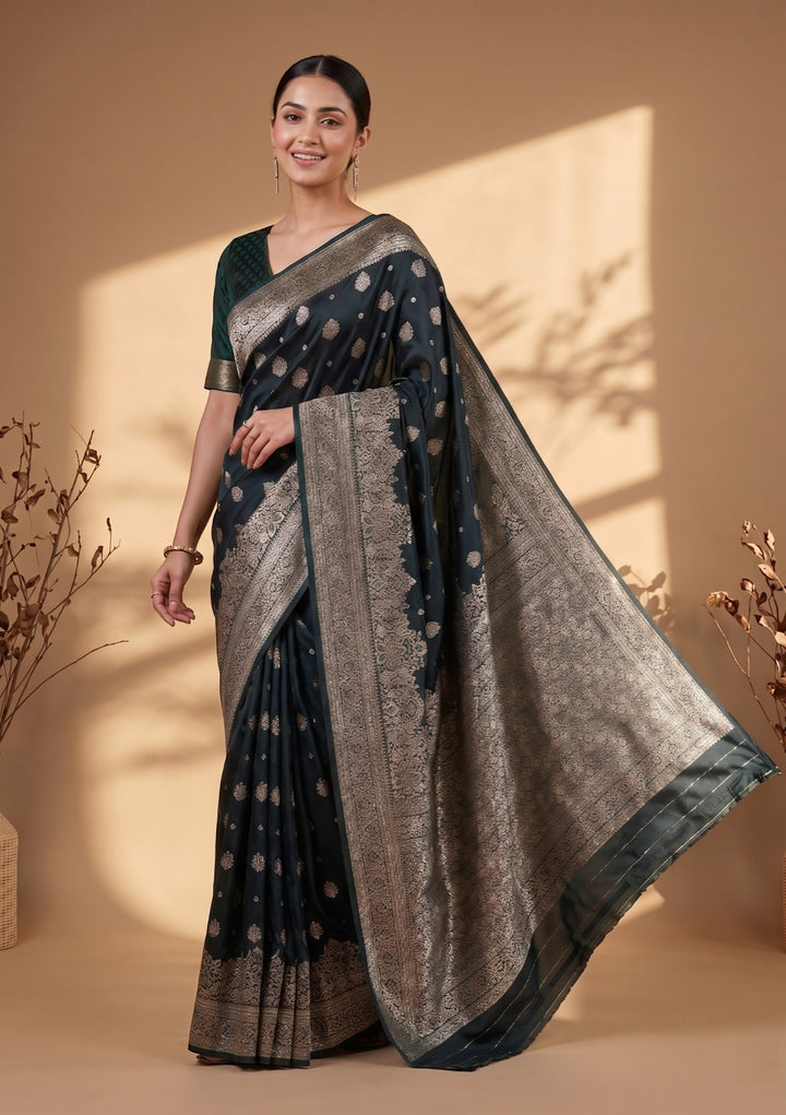 Bottle Green Banarasi Art Silk Saree