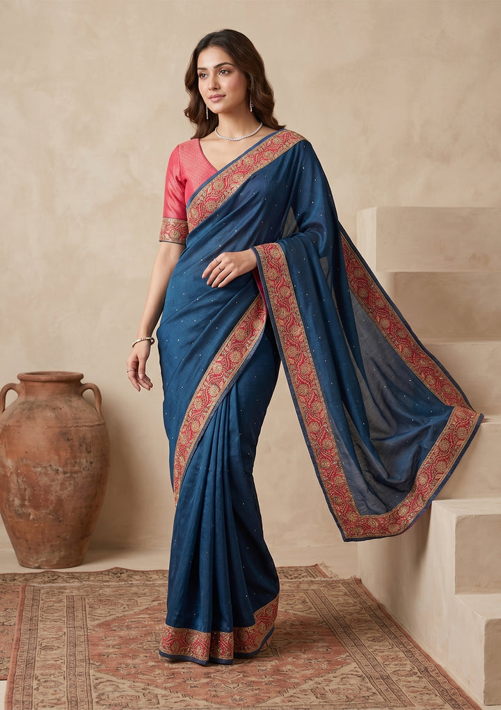 Peacock Blue Banarasi Art Silk Saree