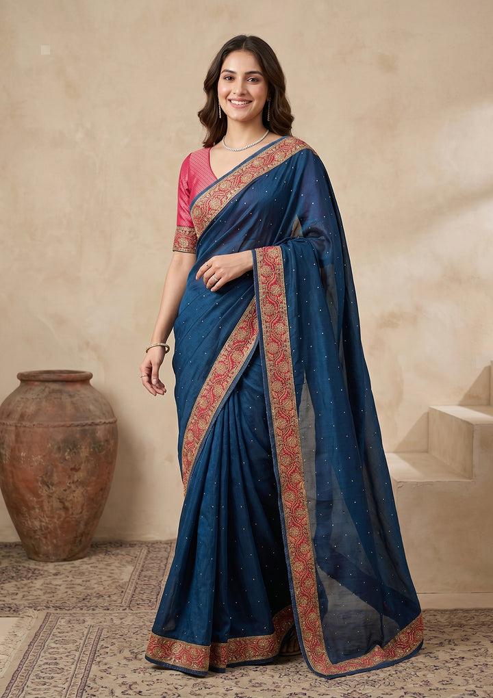 Peacock Blue Banarasi Art Silk Saree