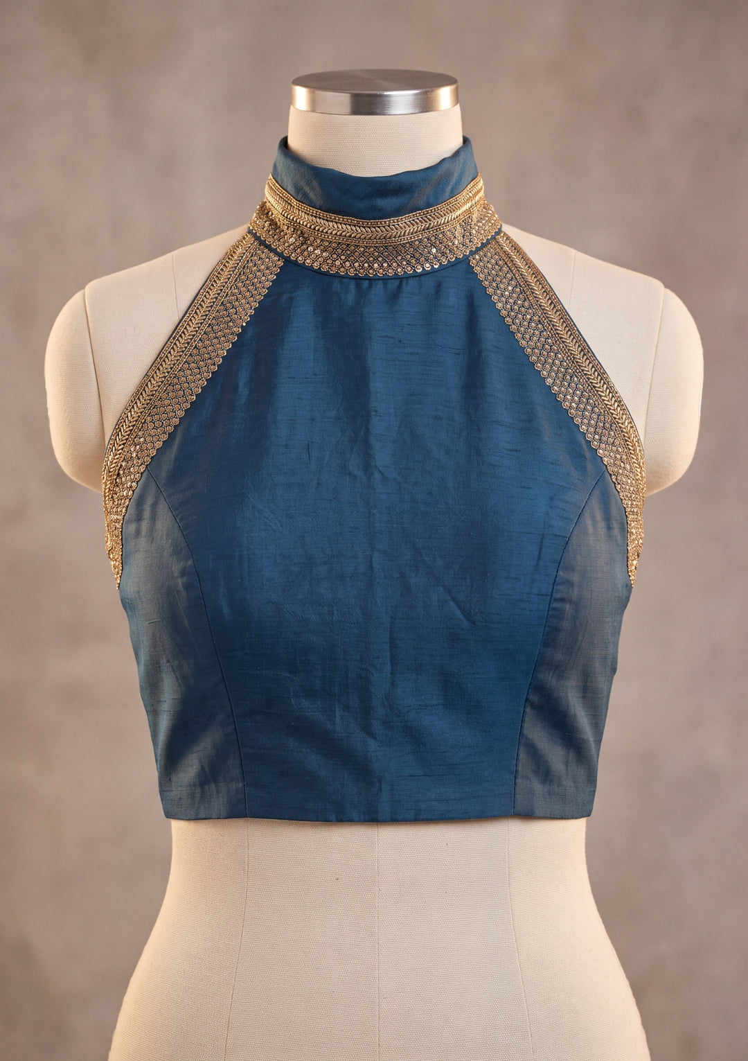 Peacock Blue Silk Buti Cutdana Saree With Matching Blouse Piece