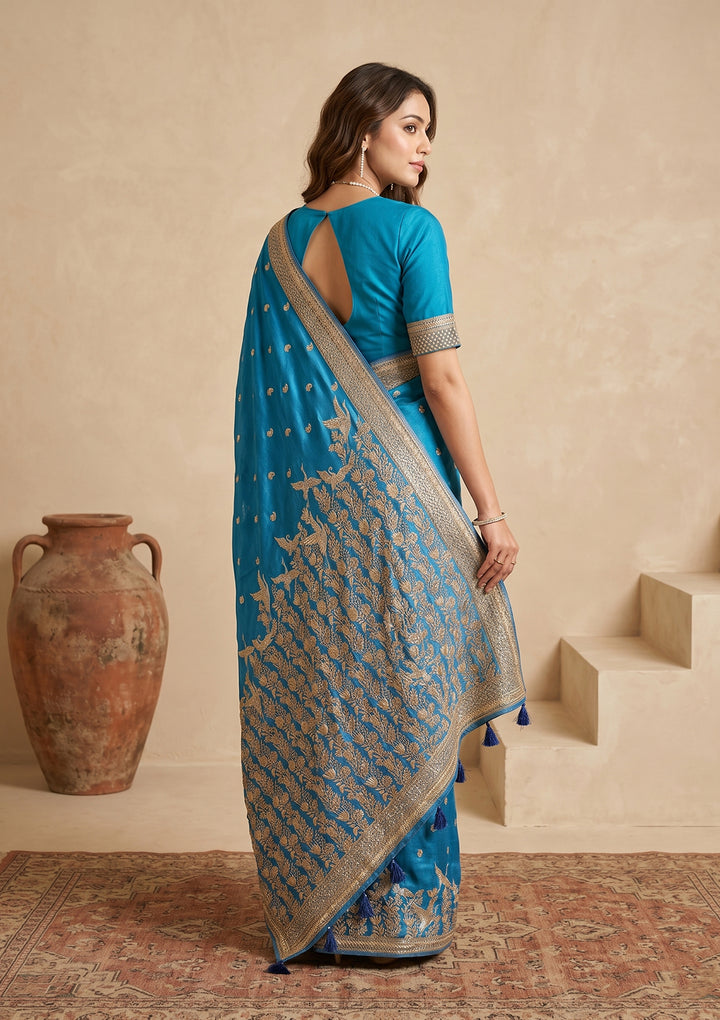 Turquoise Blue Kanjivaram Art Silk Saree
