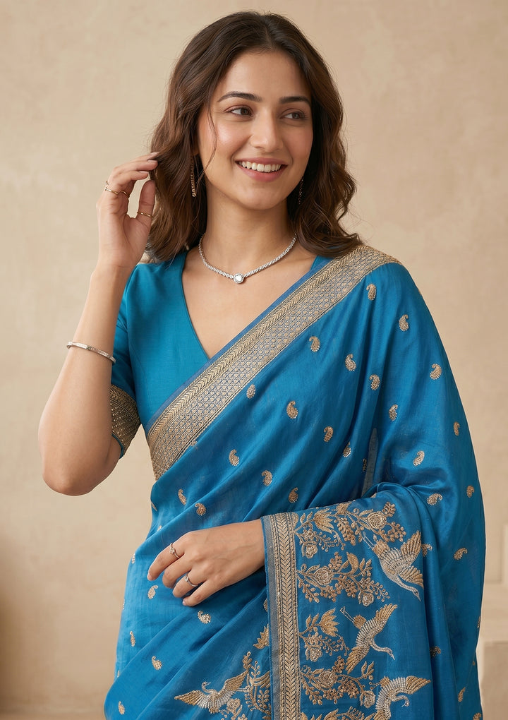Turquoise Blue Kanjivaram Art Silk Saree