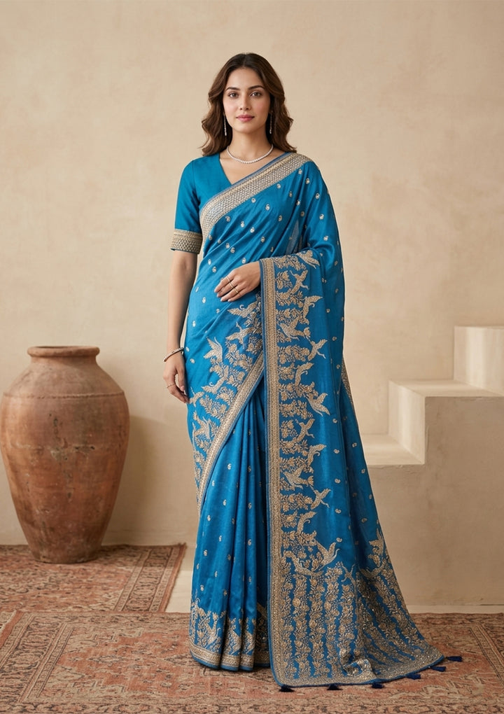 Turquoise Blue Kanjivaram Art Silk Saree