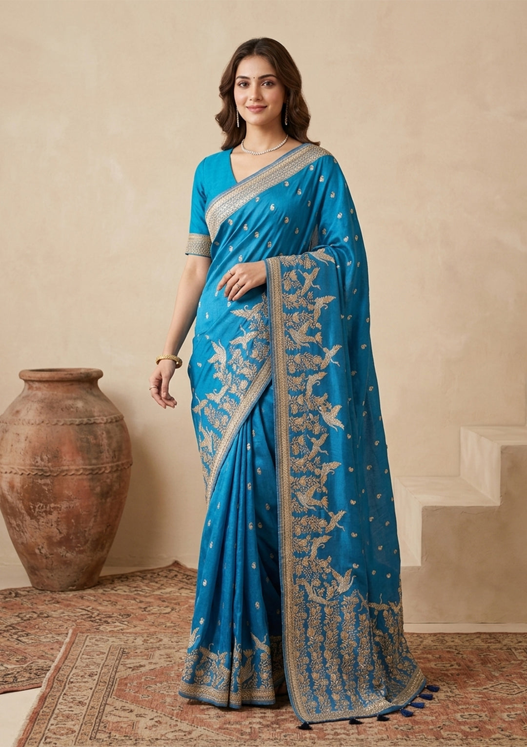Turquoise Blue Kanjivaram Art Silk Saree