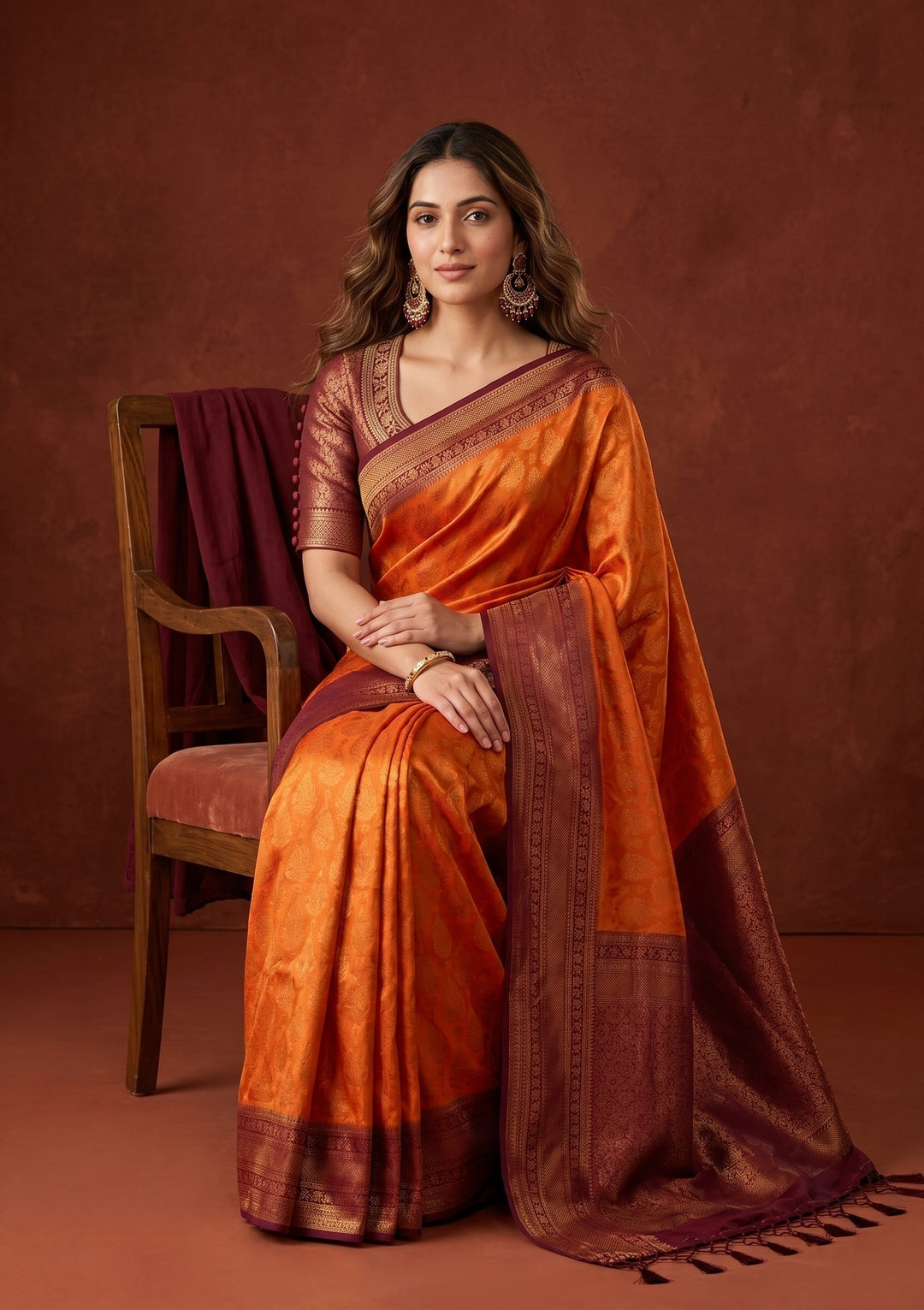 Orange Kanjivaram Soft Raw Silk Saree