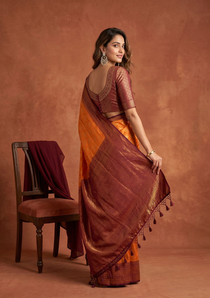 Orange Kanjivaram Soft Raw Silk Saree