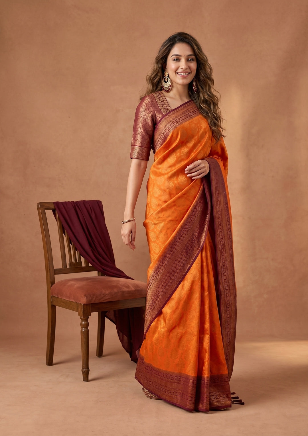 Orange Kanjivaram Soft Raw Silk Saree