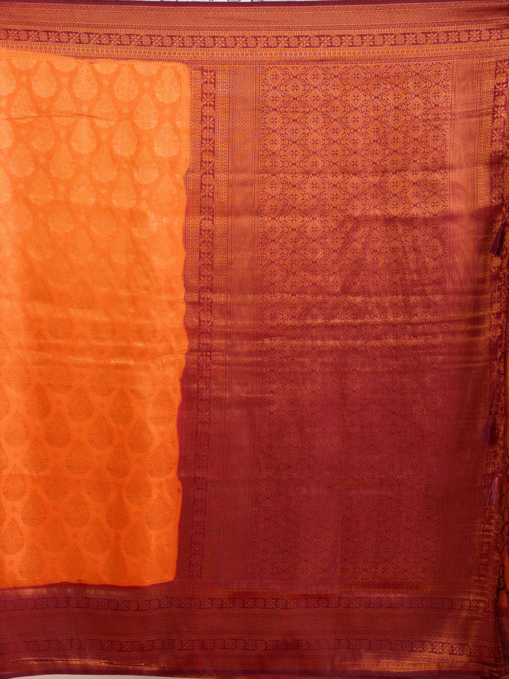 Orange Kanjivaram Soft Raw Silk Saree