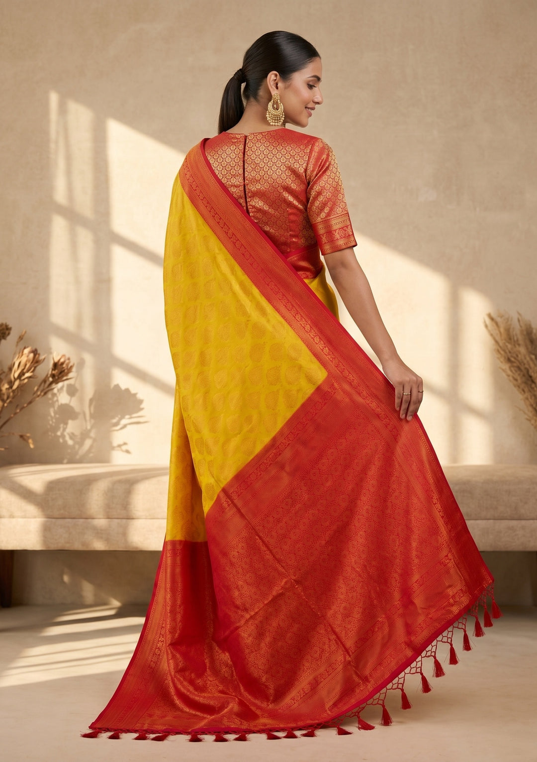 Yellow Kanjivaram Soft Raw Silk Saree