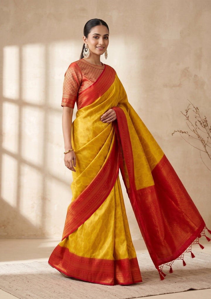 Yellow Kanjivaram Soft Raw Silk Saree