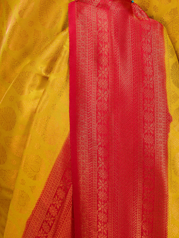 Yellow Kanjivaram Soft Raw Silk Saree