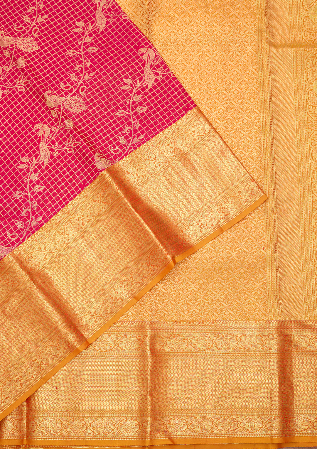 Rani Pink Silk Checks Saree With Matching Blouse Piece