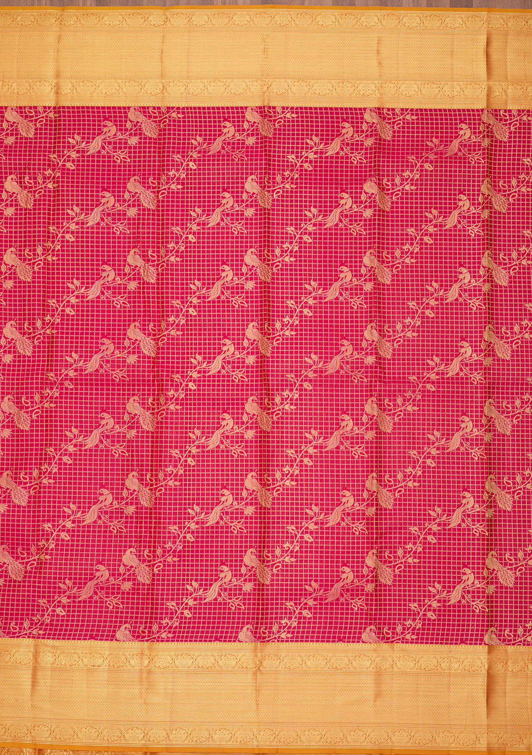 Rani Pink Silk Checks Saree With Matching Blouse Piece