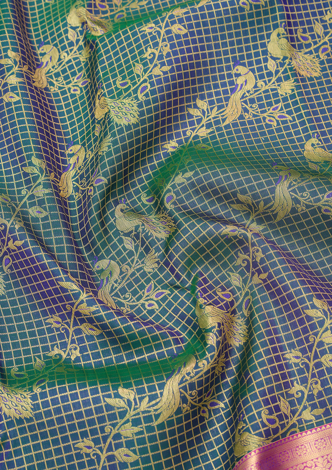 Peacock Blue Silk Jaal Saree With Matching Blouse Piece