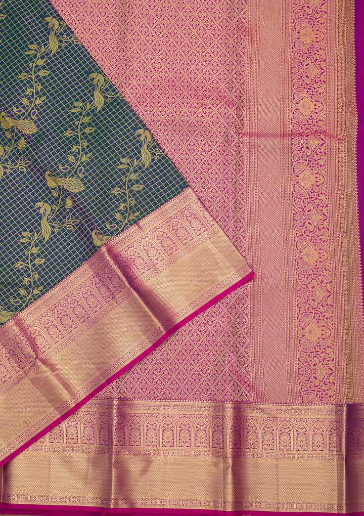Peacock Blue Silk Jaal Saree With Matching Blouse Piece