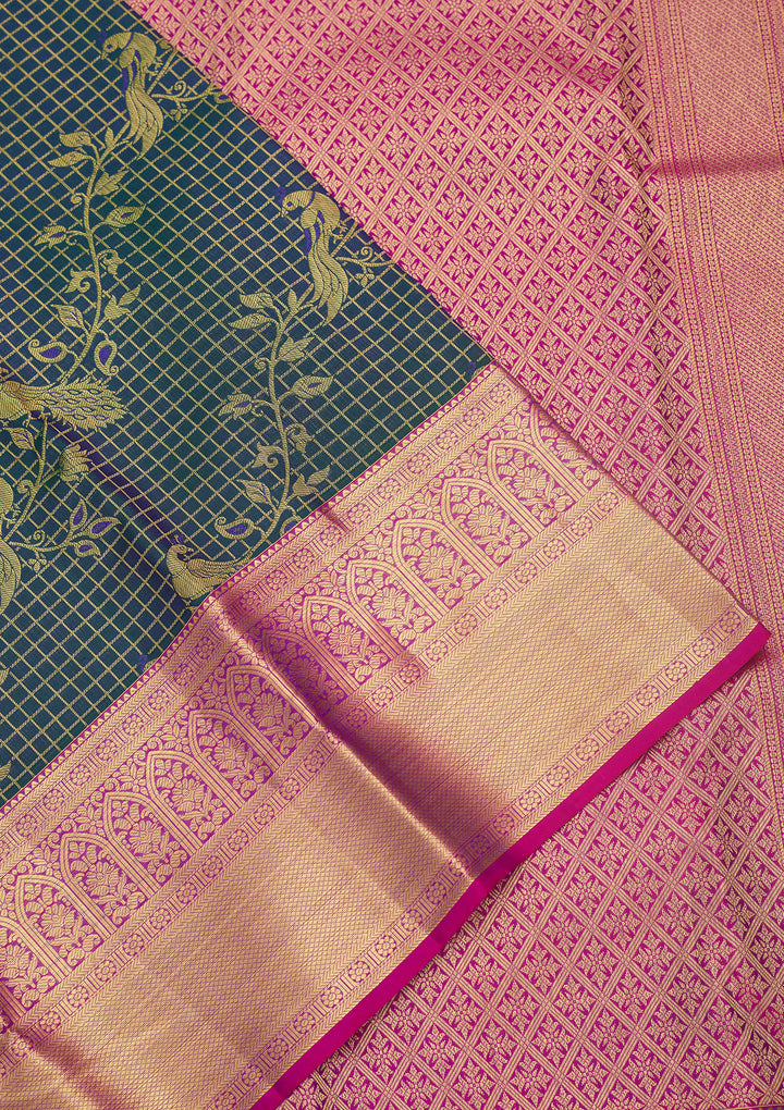 Peacock Blue Silk Jaal Saree With Matching Blouse Piece