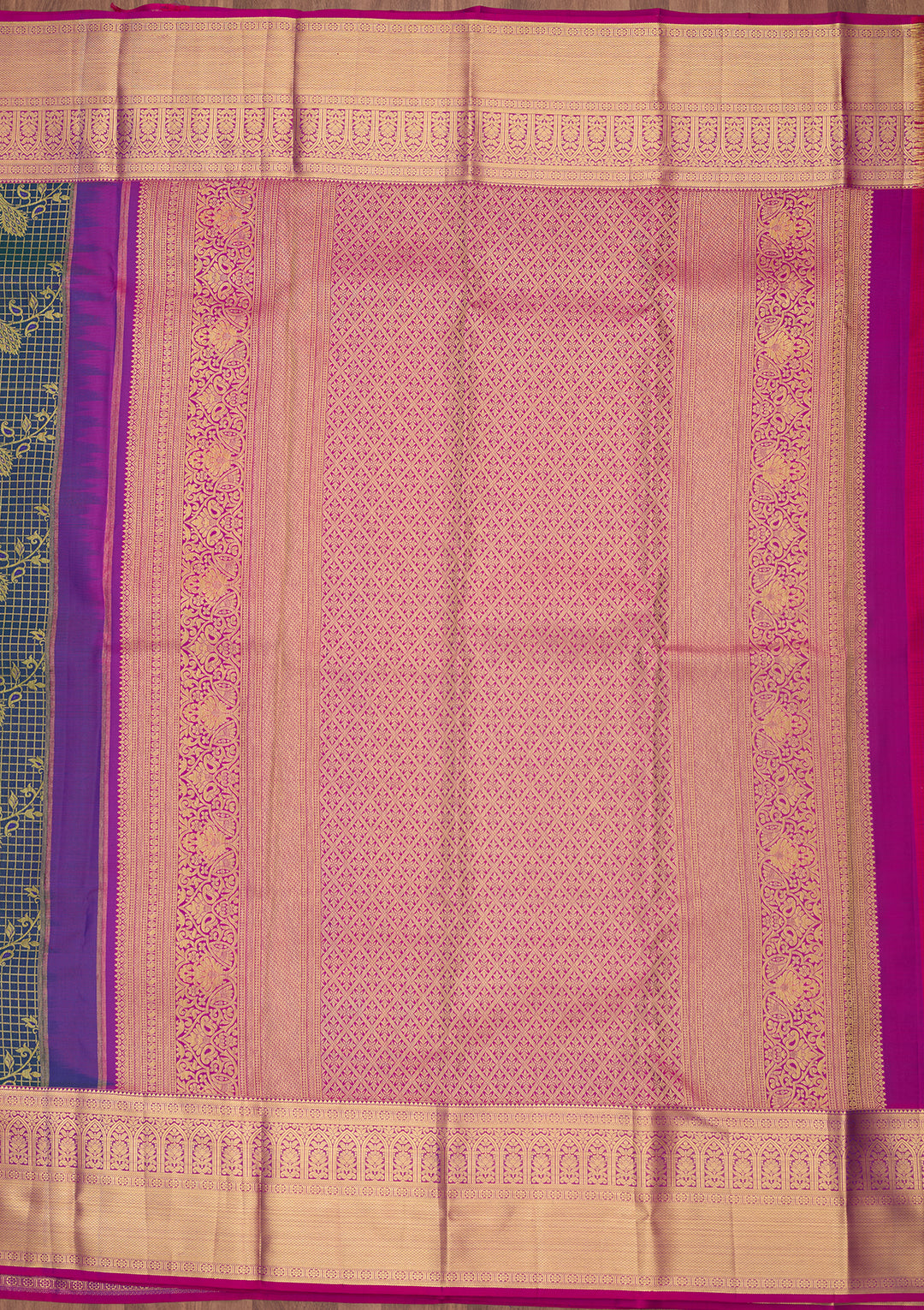 Peacock Blue Silk Jaal Saree With Matching Blouse Piece