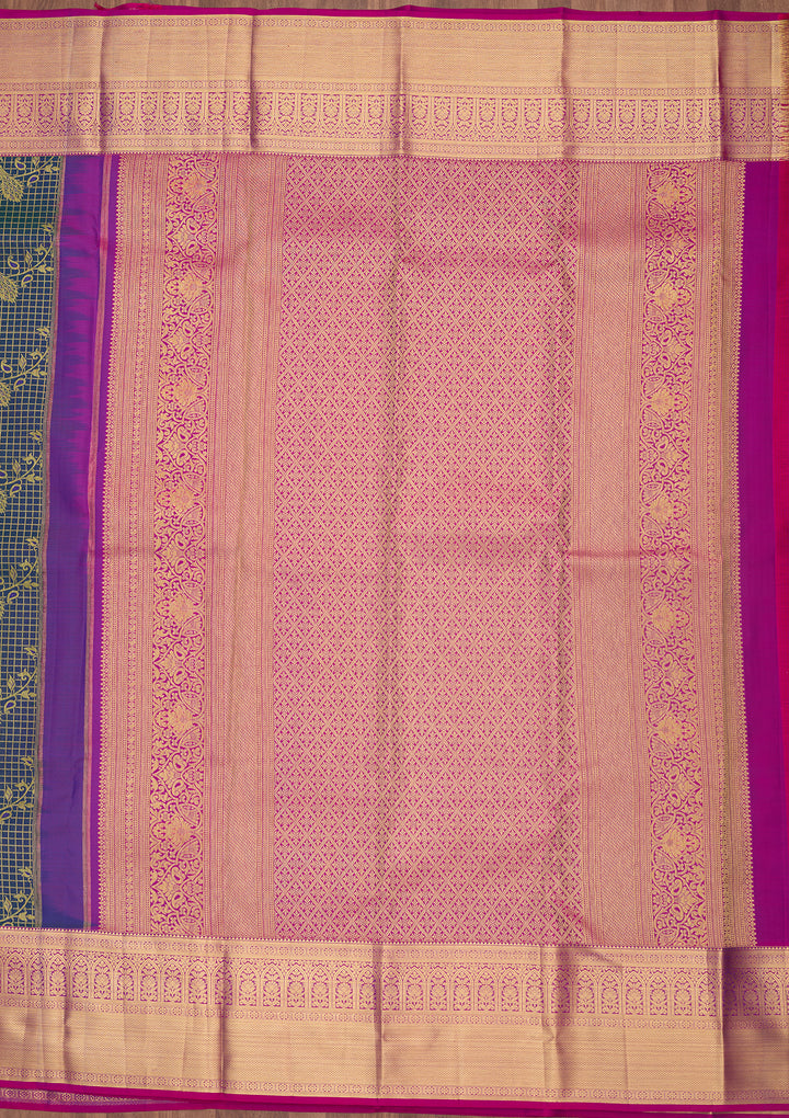 Peacock Blue Silk Jaal Saree With Matching Blouse Piece
