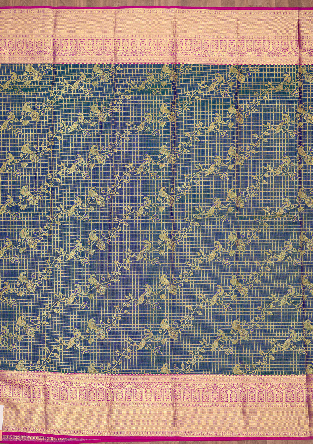 Peacock Blue Silk Jaal Saree With Matching Blouse Piece